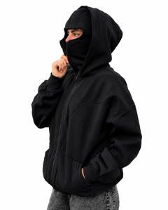 Veste streetwear pour femme en polyester et coton, entièrement zippée, avec capuche intégrale et cache-visage, style moderne - Product Image 2