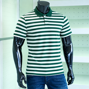Chemise rayée pour homme à manches courtes, col boutonné, décontractée, en coton, imprimé numérique, tissu tricoté respirant, avec logo personnalisé - Product Image 3