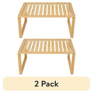 Estante Apilable de Bambú, Paquete de 2, Acabado Natural, Fácil Montaje, 16 x 10 x 1.18 Pulgadas, Organizador de Almacenamiento para Cocina - Product Image 1