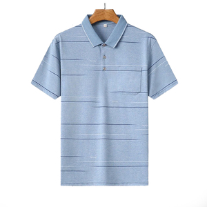 Men's Light Blue Striped <b>Polo</b> <b>Shirt</b> Short Sleeve Cotton Knitted Casual Breathable Pocket Design Regular Fit - Product Image 1