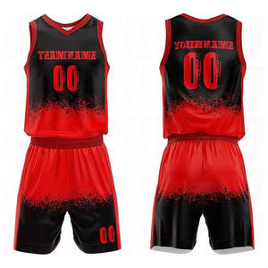 Ensemble de maillots de basket-ball personnalisés rouge-noir, imprimés numériquement, respirants et à séchage rapide pour hommes adultes - Product Image 1