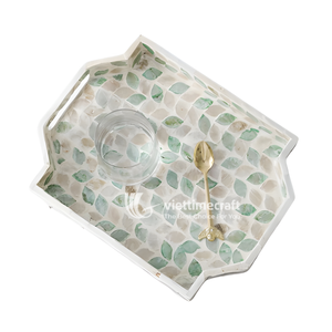 Mosaic Inlaid Tray, Mother of Pearl Inlaid Wooden Tray, Luxury Green Leaf Pattern MOP Jewelry & <b>Vanity</b> Organizer - Product Image 1