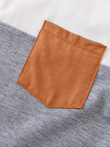 T-shirt unisexe décontracté à manches courtes pour bébé, en jersey imprimé 100 % coton, col rond rayé, haut d'été avec poche avant - Product Image 6