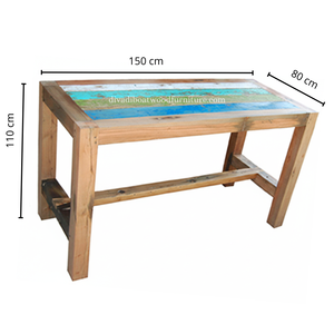 Mesa de Bar Hecha a Mano con Madera de Barco Reciclada, Ecológica, Estilo Vintage, Mesa Alta de Pub, Muebles de Madera de Barco de Color Original - Product Image 1