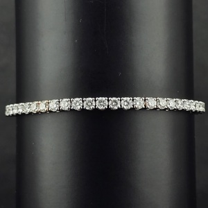 Platinum Rhodium Plated 18K <b>Solid</b> <b>Gold</b> Tennis Bracelet Round Brilliant Cut <b>Bangle</b> for Women Anniversary Wedding Gift - Product Image 4