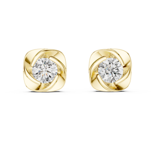 Boucles d'oreilles clous en or jaune 14 carats avec moissanite motif floral en spirale, taille brillant rond, bijoux fins modernes de luxe minimalistes pour soirée - Product Image 1