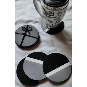 Modern Minimalist Round Wooden <b>Coasters</b> Hand Painted Black Grey <b>Drink</b> Mat Custom Logo Heat Resistant Cup Pad <b>For</b> Home Decor - Product Image 1
