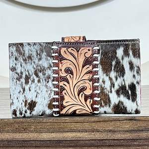 Nouvelle Pochette Femme en Cuir Véritable de Vachette Tressé à Motifs Floraux, Portefeuille de Voyage RFID avec Multiples Emplacements pour Cartes - Product Image 5