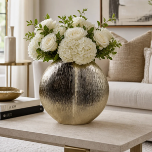Modern Round Metal <b>Decorative</b> <b>Vase</b> - Handcrafted Textured Globe Flower Pot for Living Room Tabletop and Home Decor - Product Image 5