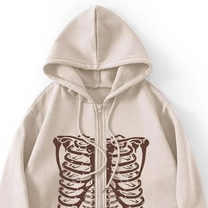 Sweat-shirt à capuche zippé pour homme avec imprimé squelette, en coton tricoté, coupe classique, pour l'automne - Product Image 3