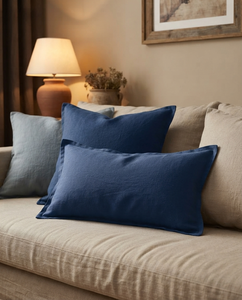Blue Plain Linen <b>Square</b> <b>Cushion</b> Cover with Stitching Home & Hotel Use Throw Pillowcase Sofa Decor 45cm - Product Image 1