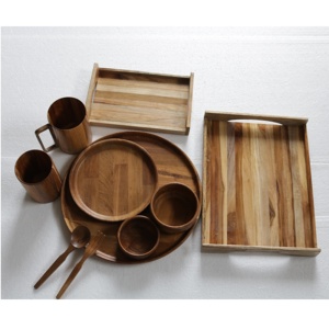 ชามเสิร์ฟไม้คลาสสิกพร้อมจานไม้ช้อนแก้วผลิตภัณฑ์การตลาดสูงขายส่งชุดไม้บ้านโรงแรมและร้านอาหาร - Product Image 6