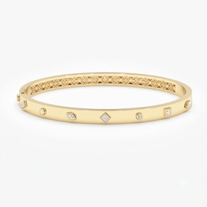 กำไลข้อมือแฟชั่น ทองคำแท้ 14K ประดับเพชรแล็บเจียระไนแบบผสม ฝังเพชรแบบ Bezel-Set กำไลข้อมือแบบมีบานพับประดับเพชร - Product Image 2