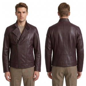 Custom Plum PU <b>Leather</b> <b>Blazer</b> for Men with Notched Lapel and Smart Casual Tailoring Contemporary Mens Outerwear - Product Image 1