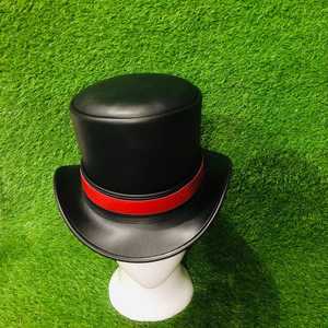 Premium Quality Custom Handmade Unisex Black & Red Faux Leather <b>Top</b> Hat, Steampunk Cosplay - Product Image 1