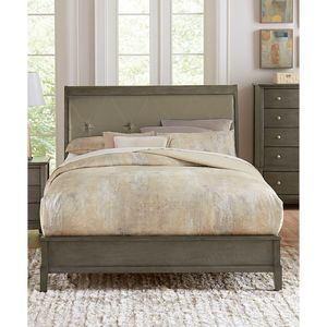 Letto a slitta matrimoniale in ecopelle grigia stile transizionale con testiera capitonné a bottoni - 1 pz - Product Image 6