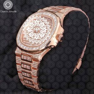 Montre de luxe pour homme Charm Jewels en or rose, boîtier de 40 mm, cristal saphir, mouvement mécanique analogique, résistance à l'eau 10 bars, acier inoxydable - Product Image 3
