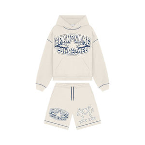Ensemble sweat à capuche zippé et short personnalisé pour homme, logo imprimé sur mesure, survêtement streetwear oversize 2 pièces - Product Image 1