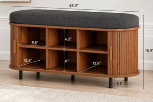 Wholesale Modern Fluted Wood Shoe Cabinet <b>Bench</b> With Cushioned Seat Mudroom Entryway <b>Storage</b> Furniture Maker - Product Image 3