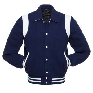 <b>Mens</b> Navy Blue <b>White</b> Custom Letterman Varsity <b>Jacket</b> Formal Winter Stand Collar Slim Fit Teamwear Wholesale - Product Image 1