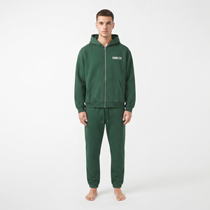 Conjunto de Sudadera con Capucha y Pantalones Deportivos para Hombre, con Cierre Completo, Logotipo Personalizado, Estilo Urbano, Felpa Francesa, Algodón, Talla Grande, Liso - Product Image 1