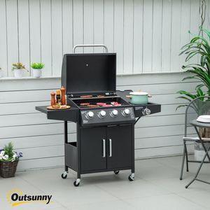 Barbecue a Gas Propano da Esterno 52 Pollici con 4+1 Bruciatori, Carrello in Acciaio Nero, Bruciatore Laterale, Griglia Riscaldante, Accensione Automatica, Alimentazione a Carbone - Product Image 2