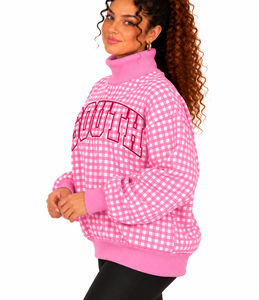 Sudadera de cuello alto de algodón polar personalizada al por mayor para mujer, con estampado de letras y bordado, informal, holgada, para invierno - Product Image 2