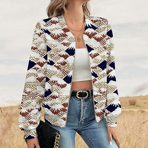 Womens Winter Bomber <b>Jacket</b> with Elegant Floral Print <b>Sheep</b> <b>Skin</b> Detail Woven Fabric Warm Stylish Cold Weather Fashion - Product Image 3