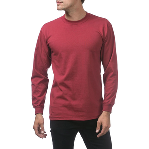 Camiseta de Manga Larga para Hombre, Cuello Redondo, 100% Algodón, Color Rojo Sólido, Estilo Casual, Corte Regular, Antiarrugas, Transpirable, Más Vendida y en Tendencia - Product Image 1