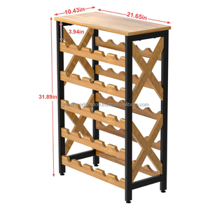 Étagère de rangement pour bouteilles de vin en bois |   Porte-bouteille de vin de style moderne |   Armoire à vin en bois massif et métal pour salon |   Multi-niveaux - Product Image 6