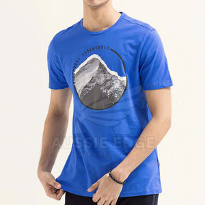 Men's Blue Round Neck Short Sleeve Casual <b>T</b>-<b>Shirt</b> With <b>Mountain</b> Photo Print Front Logo Summer Wear - Product Image 1