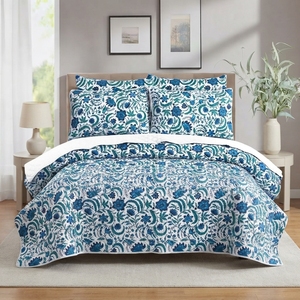 Ensemble de couvre-lit bleu aztèque 3 pièces, motif losanges, mélange de coton T-150, literie pour toutes les saisons, usage domestique, style durable - Product Image 1