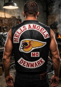 Hells Angles DENMARK Embroidered Death Skull 100% cowhide <b>leather</b> <b>vest</b> - Product Image 2