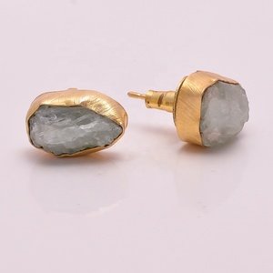 High Quality Gold Plated Brass Gemstone <b>Earring</b> Jewelry, Gold Vermeil 18 k Gold Plated <b>Aquamarine</b> Gemstone Jewelry, Fine Jewelry - Product Image 2