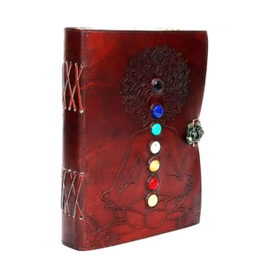 Diario de Cuero Genuino Hecho a Mano, Estilo Vintage, 200 Páginas con Borde Decorativo, Diseño con Patrón de Chakra en Relieve, Cuaderno para Terapia y Yoga - Product Image 2