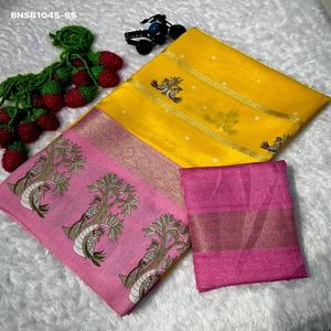 Conjunto de Saree y Blusa de Seda Semiviscosa de Excelente Calidad para Festivales, con Pallu Peshwai y Diseño de Tejido Zari, Proveedor de Surat - Product Image 1
