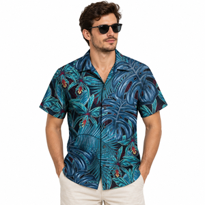 <b>Men's</b> Slim Fit Hawaiian <b>Shirt</b> <b>Tropical</b> Floral Print Short Sleeve Turn-Down Collar Quick Dry Casual Summer Beachwear ODM - Product Image 3