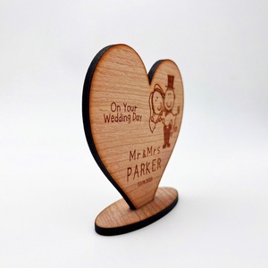 Wood Heart And Abstract Lover Couples Figurine Tealight Candle Jar Holder Wooden Base Decoration Object Gift Items For Valentin - Product Image 2