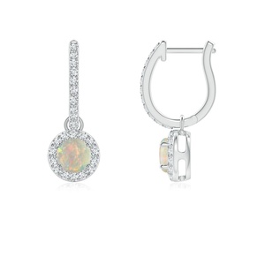 Pendientes de Oro Sólido de 14 Quilates con Ópalo Natural y Halo de Diamantes, Pendientes Redondos con Ópalo, Fabricante OEM ODM, Regalo para Novia - Product Image 1