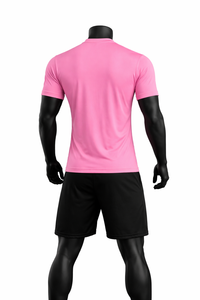 Men's <b>Pink</b> Black Striped Soccer Jersey Set Short Sleeve V-Neck Quick Dry Polyester Athletic Uniform All Seasons - Product Image 6