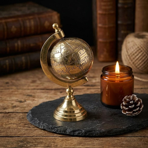 Globe terrestre rotatif en laiton artisanal, carte du monde, 17 cm, vintage, décoration de bureau nautique, gravé, inspiré des voyages - Product Image 6