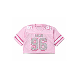 Top Corto Rosa Brillante Personalizado Estilo Y2K, Jersey de Fútbol Americano con Pedrería Hotfix, Número y Logotipo Personalizados, Ropa Deportiva OEM - Product Image 3