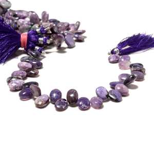 Perles de charoïte naturelle ovales, percées sur le dessus, en forme de briolette, pour la fabrication de bijoux, fil de pierres en vrac - Product Image 6