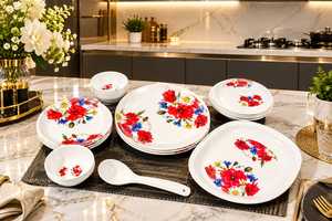 Service de vaisselle en céramique florale, assiettes rondes, bols, peintes à la main, compatibles lave-vaisselle, vaisselle de fête - Product Image 2