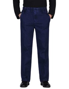 Jeans de Mezclilla Azul Oscuro de Pierna Recta para Hombre, Cintura Alta, Corte Regular, Estilo Casual de Algodón, Ropa de Otoño - Product Image 1