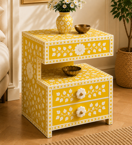 Modern Luxe Resin Bone Inlay Nightstand With Drawers & Shelf <b>Black</b> Floral Cabinet <b>Bedside</b> End <b>Table</b> For Bedroom Hotel Home Decor - Product Image 3