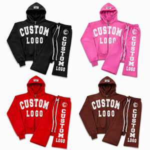 Custom Logo 100% Cotton Woven Thermal Winter Sweatsuit 2-Piece Set <b>Mens</b> Jogger Pants - Product Image 3