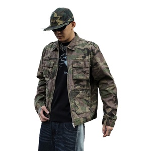 Chaqueta vaquera de camuflaje para hombre, estilo urbano, con cremallera frontal, abrigo utilitario, cortavientos de otoño, ajuste regular, estampado, prenda exterior de sarga - Product Image 3