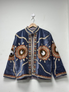Bohemian <b>Velvet</b> Embroidered Handmade Suzani <b>Coat</b> Plus Size <b>Women</b> Winter Outerwear O-Neck Collar Full Sleeve Floral Pattern - Product Image 6