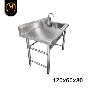 Superb Stainless Steel Single Bowl <b>Sink</b> Left Platform 0.8mm Thickness Freestanding Commercial Kitchen Washing <b>Drainer</b> Unit - Product Image 2